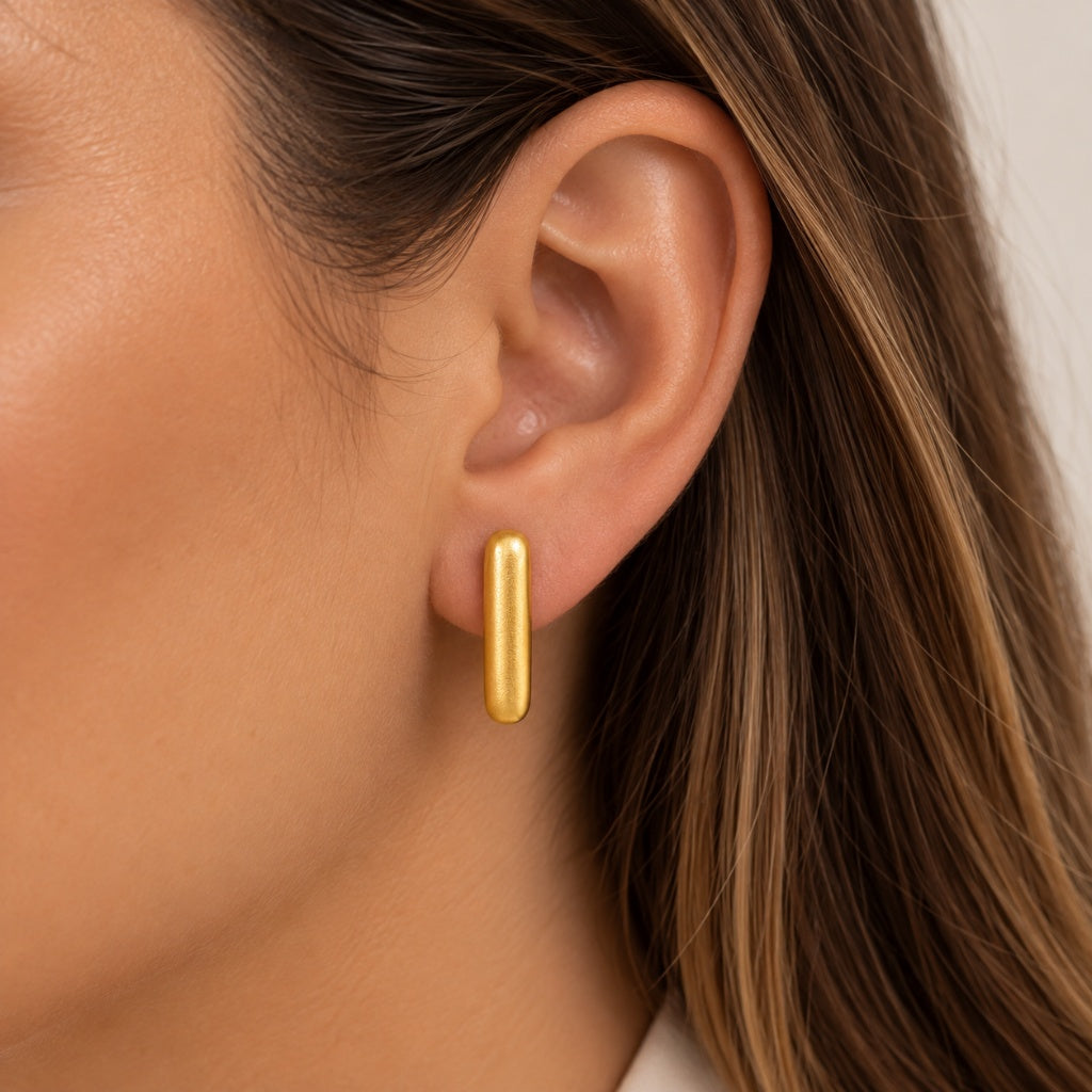 Brinco Retangular Acetinado Ouro 18k