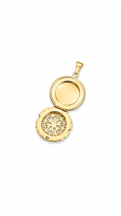 Pingente Relicário Redondo Trabalhado Ouro 18k