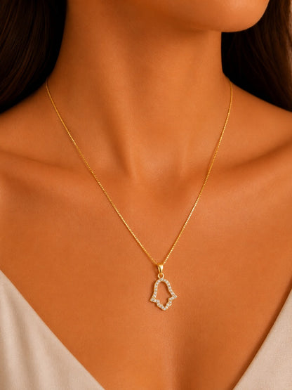 Colar Mão de Fátima Vazada com Zircônias Ouro 18k