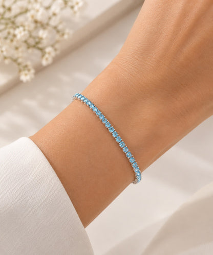 Pulseira Riviera Três Pontas Aquamarine Ródio Branco