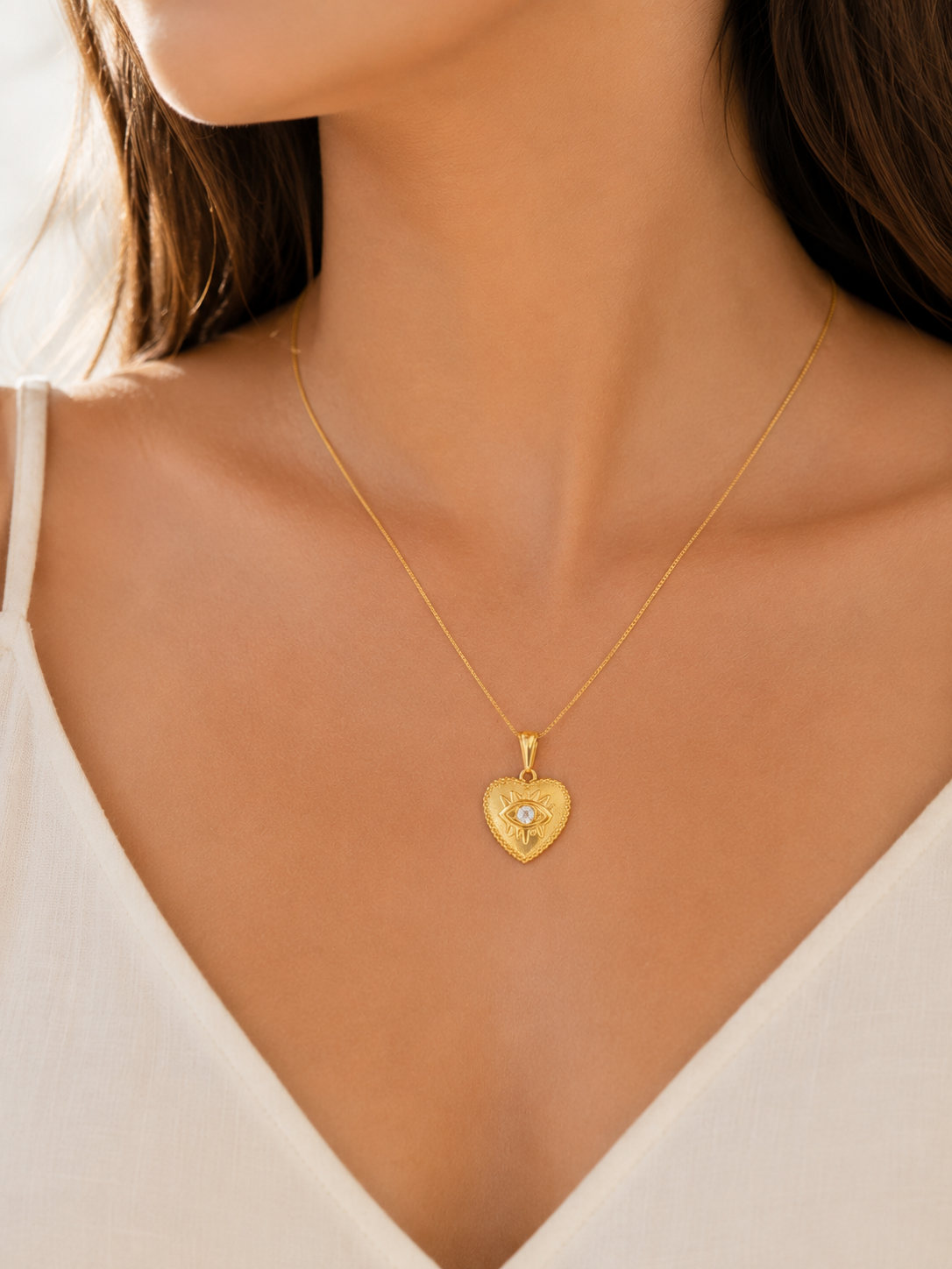 Colar Coração com Olho com Zircônia Ouro 18k