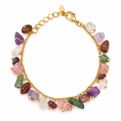 Pulseira com 21 Cascalhos Naturais Ouro 18k