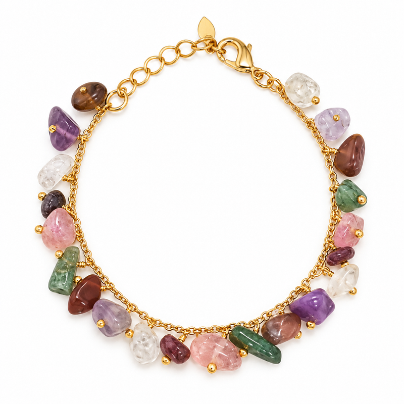 Pulseira com 21 Cascalhos Naturais Ouro 18k