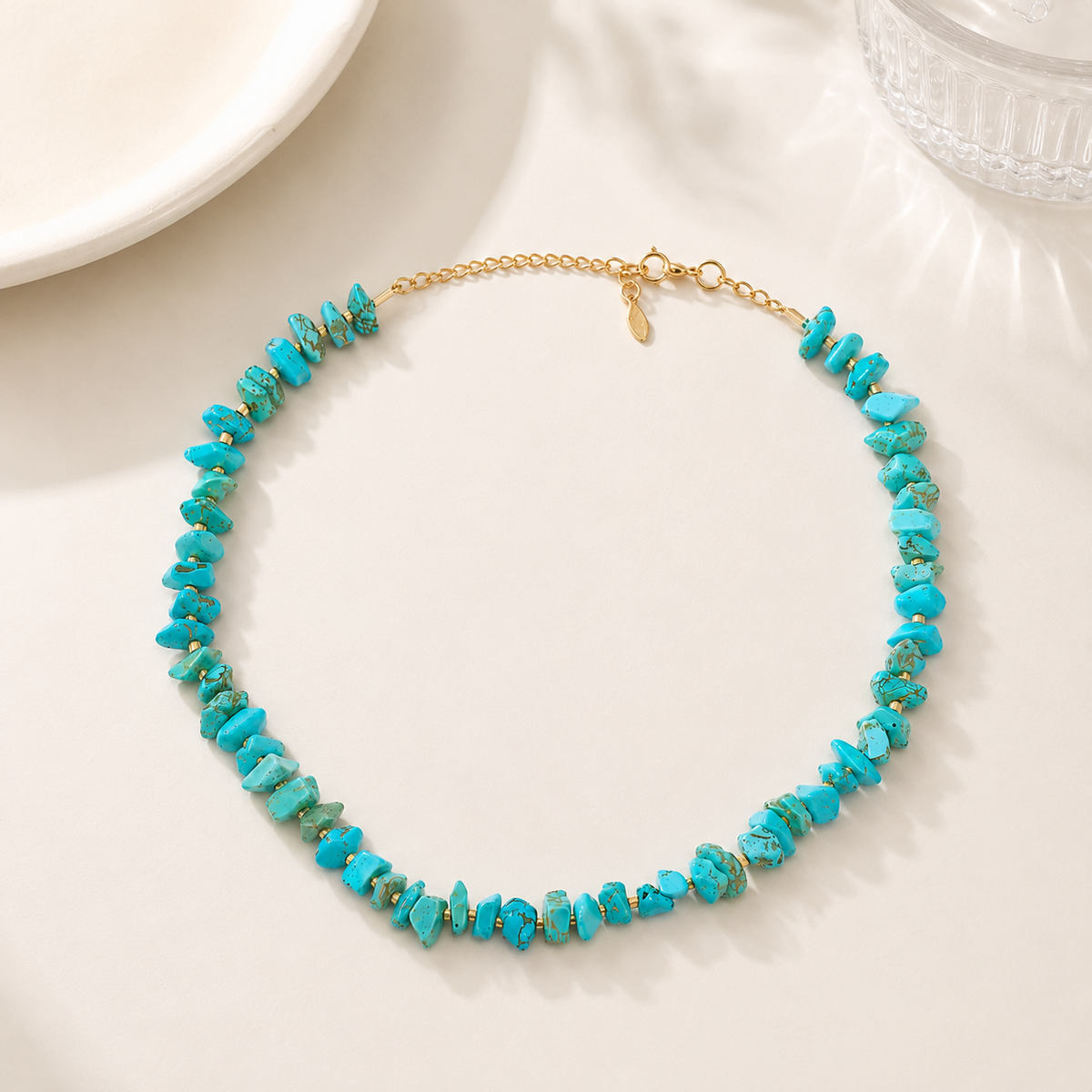 Choker Cascalho Natural Amazonita Ouro 18k