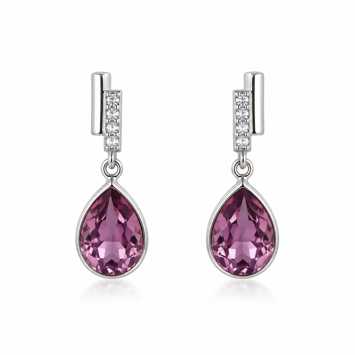 Brinco Pendulo Gota Violeta Prata 925