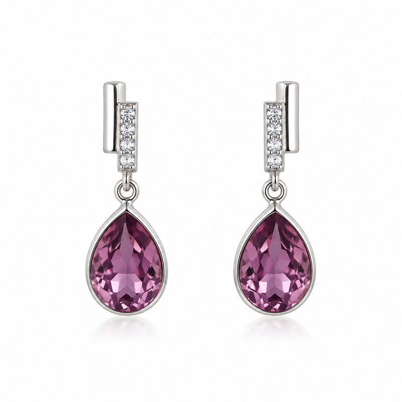 Brinco Pendulo Gota Violeta Prata 925