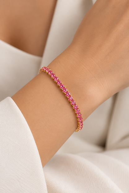 Pulseira Riviera Três Pontas Pink Ouro 18k