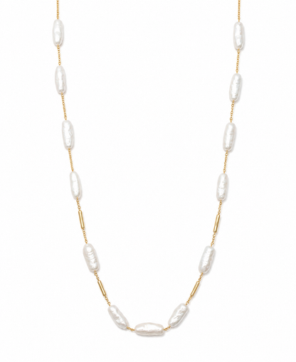 Colar Pérolas Achatadas Ouro 18k