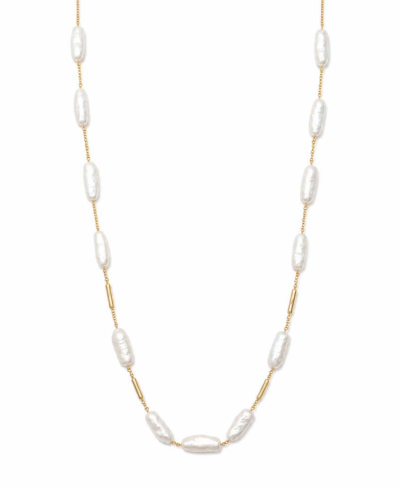 Colar Pérolas Achatadas Ouro 18k