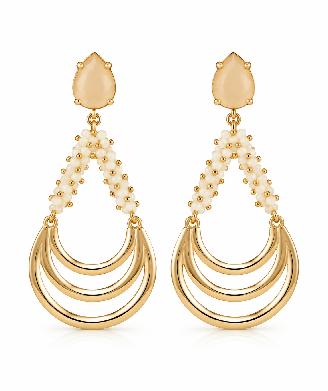 Scarlat SKU 15250 foto 1 | Brinco Leque Pedras Naturais Ouro 18k