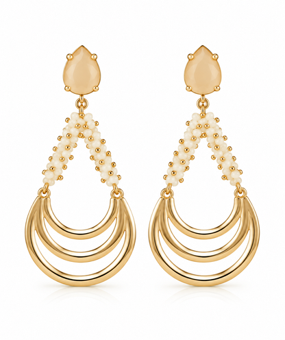 Scarlat SKU 15250 foto 1 | Brinco Leque Pedras Naturais Ouro 18k