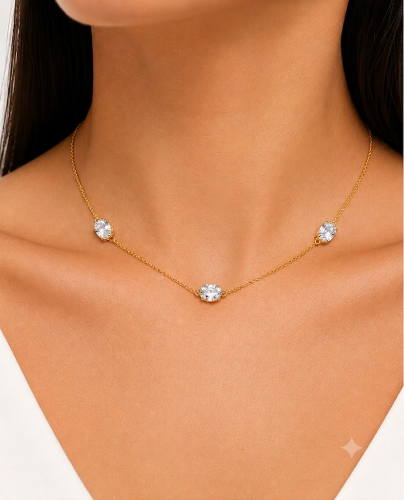 Choker Cartier com Pedra Oval Cristal Ouro 18k