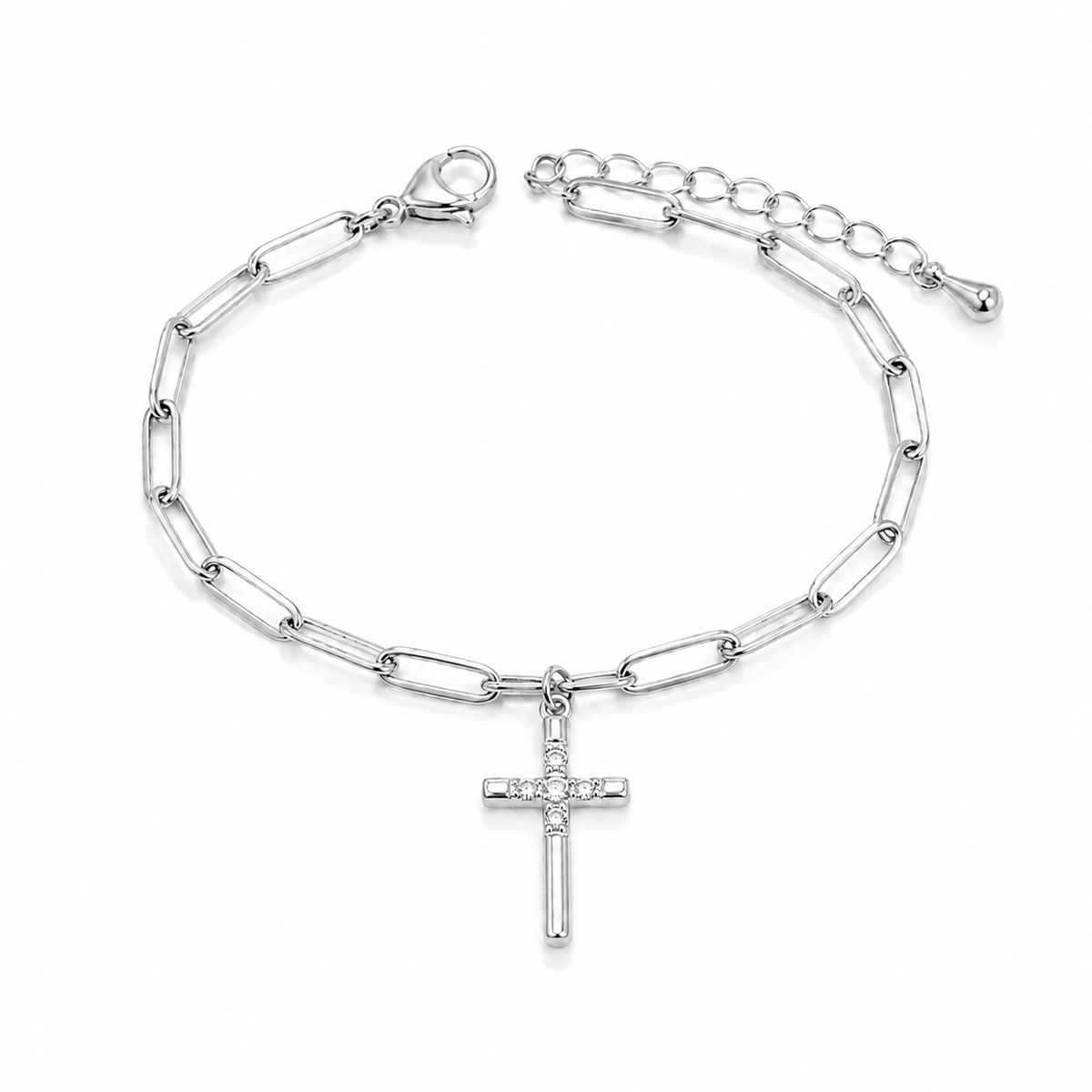 Pulseira Cartier com Cruz Cravejeda Ródio Branco