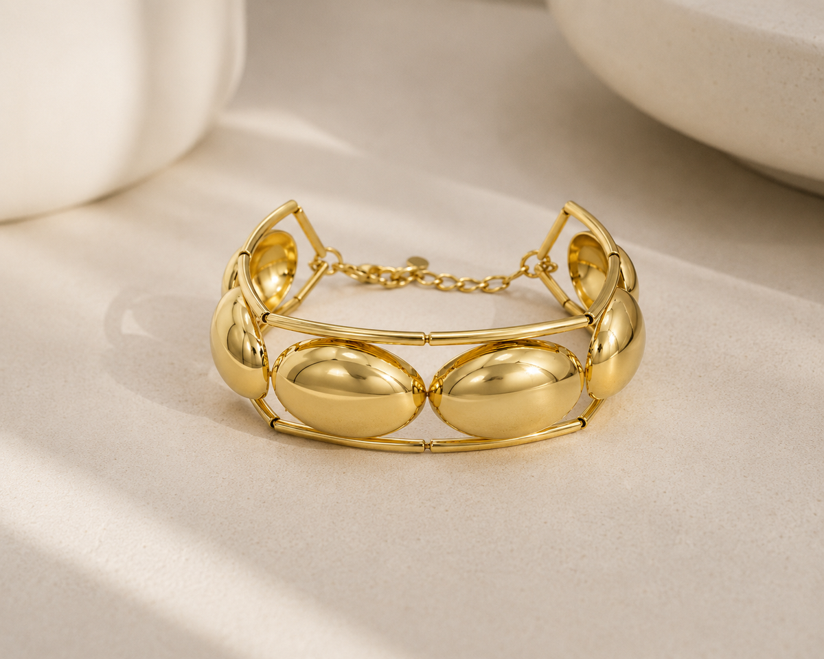 Pulseira Canutilho com Peças Ovais Ouro 18k