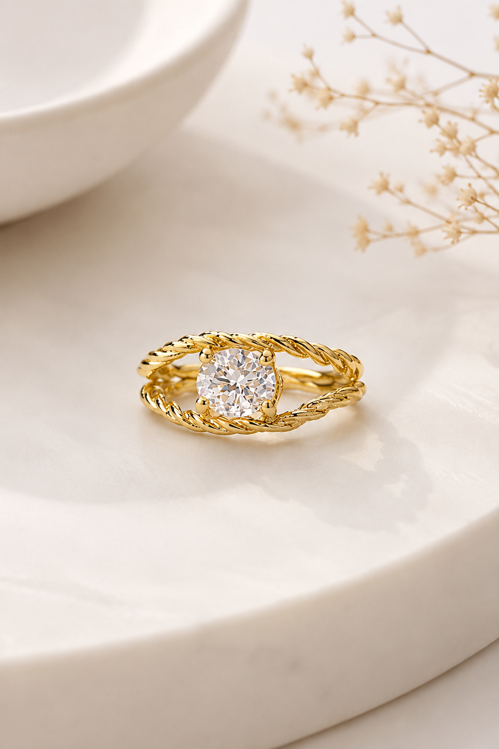 Anel Duplo Trançado com Zircônia Oval Ouro 18k
