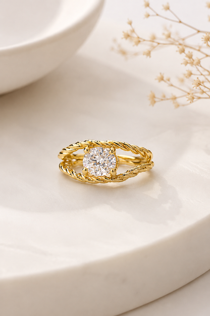 Anel Duplo Trançado com Zircônia Oval Ouro 18k