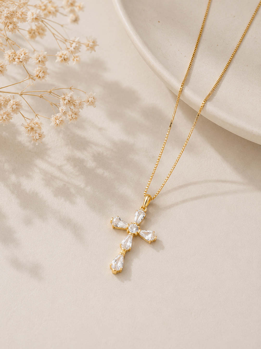 Colar Cruz Baguete Ouro 18k