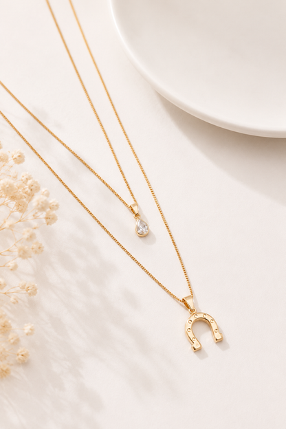 Colar Duplo Veneziana Ferradura Ouro 18k