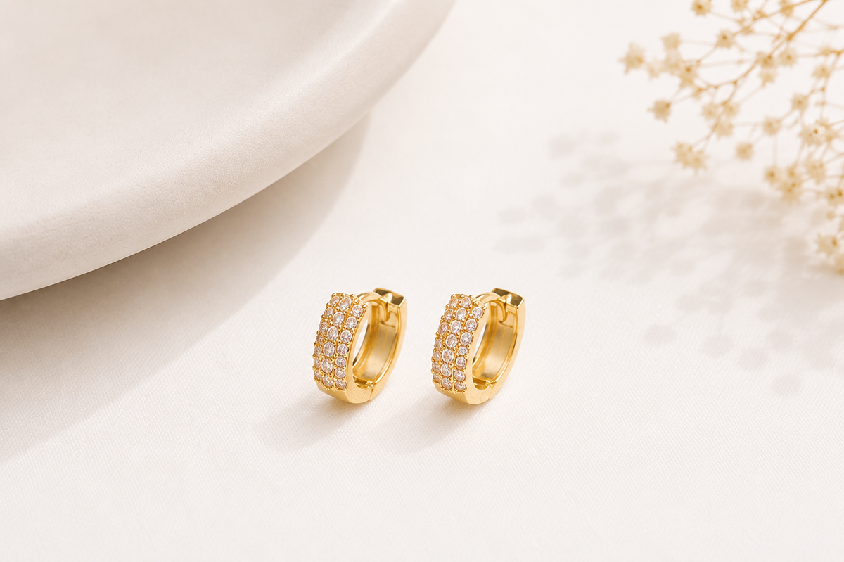 Brinco Argola Treviso Cravejada Ouro 18k
