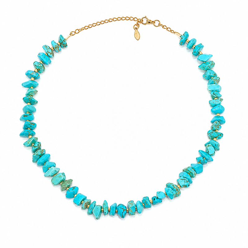Choker Cascalho Natural Amazonita Ouro 18k