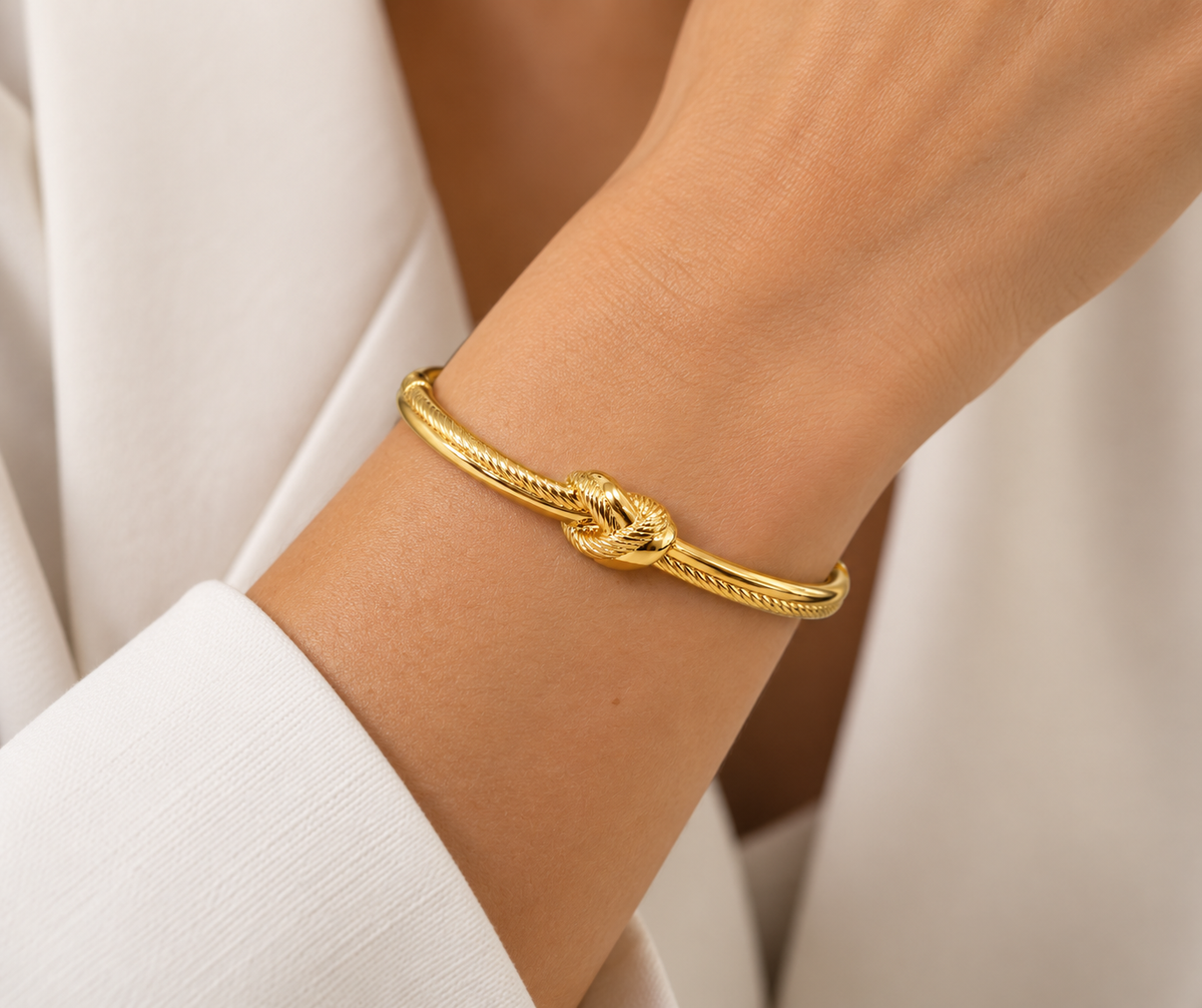 Bracelete Nó Trabalhado Click Ouro 18k