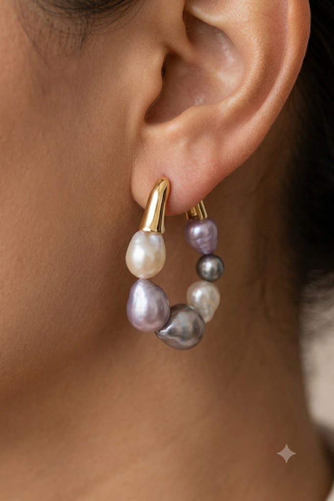 Brinco Argola Pérola Shell Ouro 18k