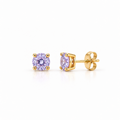 Brinco Ponto de Luz Ametista 8mm Ouro 18k