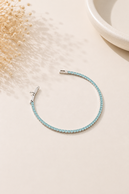 Pulseira Riviera Quartzo Verde 2mm Ródio Branco