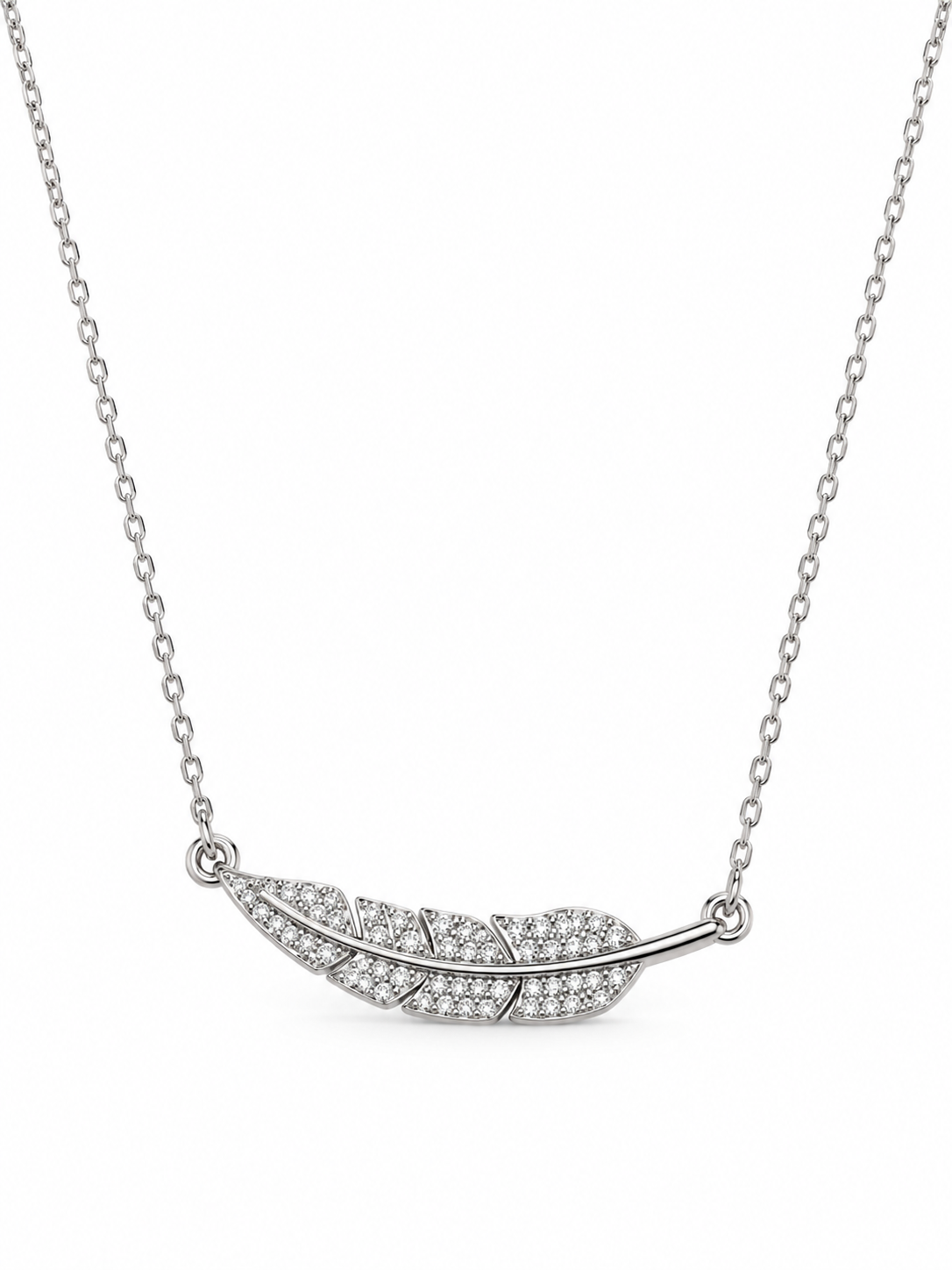 Colar Folha Cravejada Prata 925