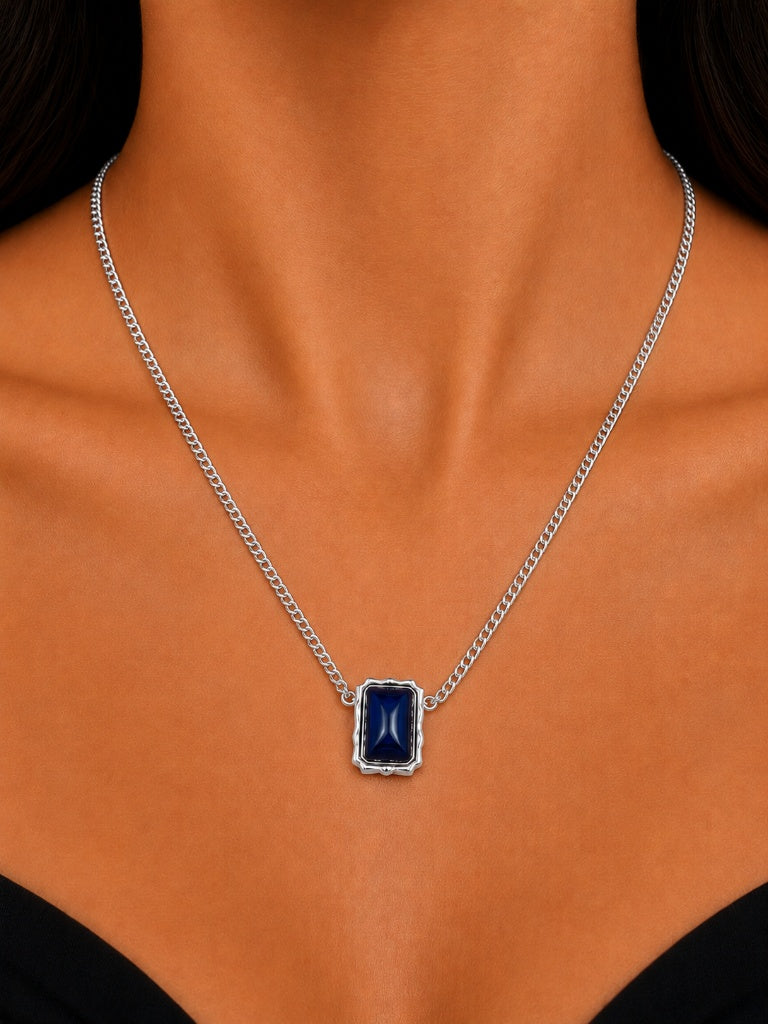 Colar Nobre Instinto Safira Azul Ródio Branco