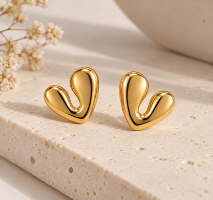 Brinco Coração Orgânico Liso Ouro 18k