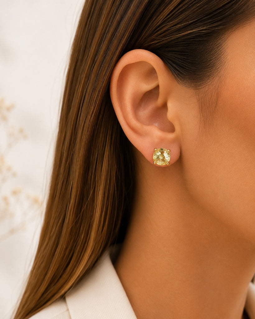 Brinco Ponto de Luz Citrino 8mm Ouro 18k