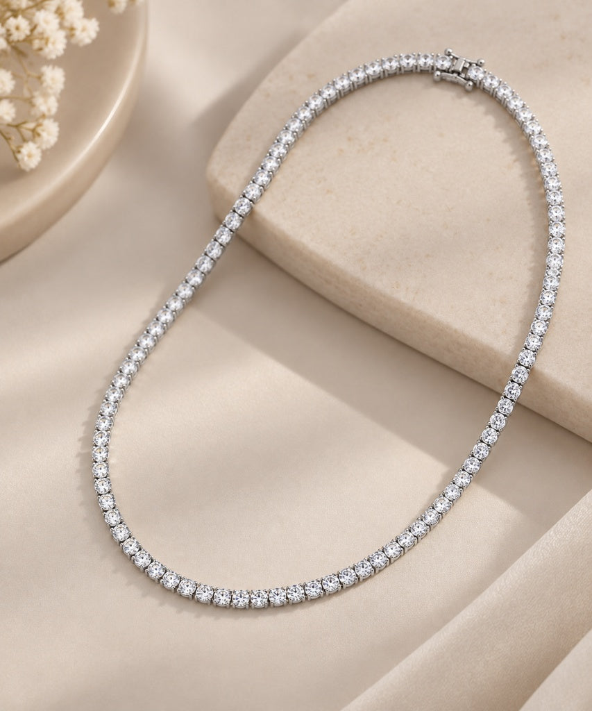 Colar Riviera Três Pontas Cristal Ródio Branco