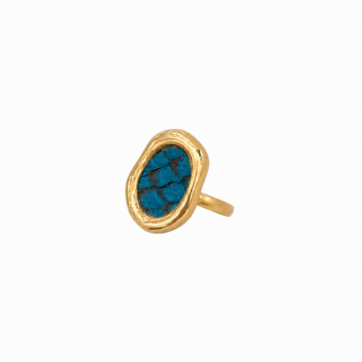 Anel Couro de Tilápia Oval Regulável Ouro 18k