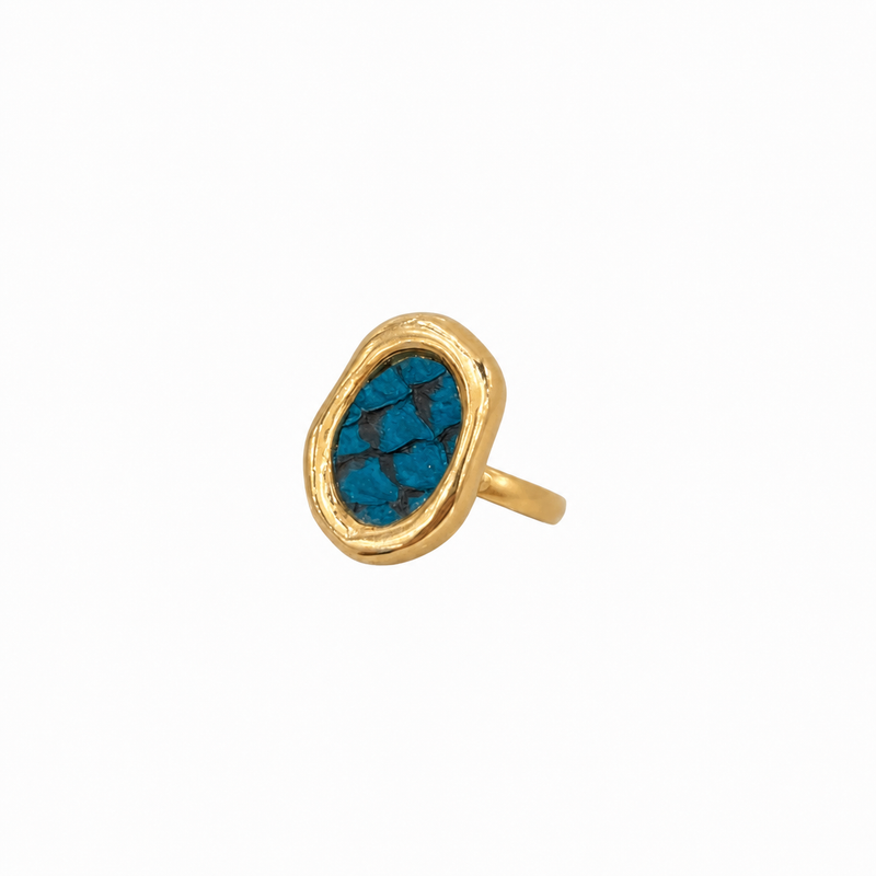 Anel Couro de Tilápia Oval Regulável Ouro 18k