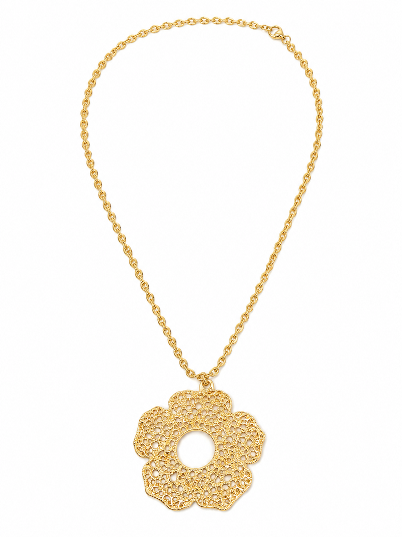 Colar Flor Elo Trançado Ouro 18k