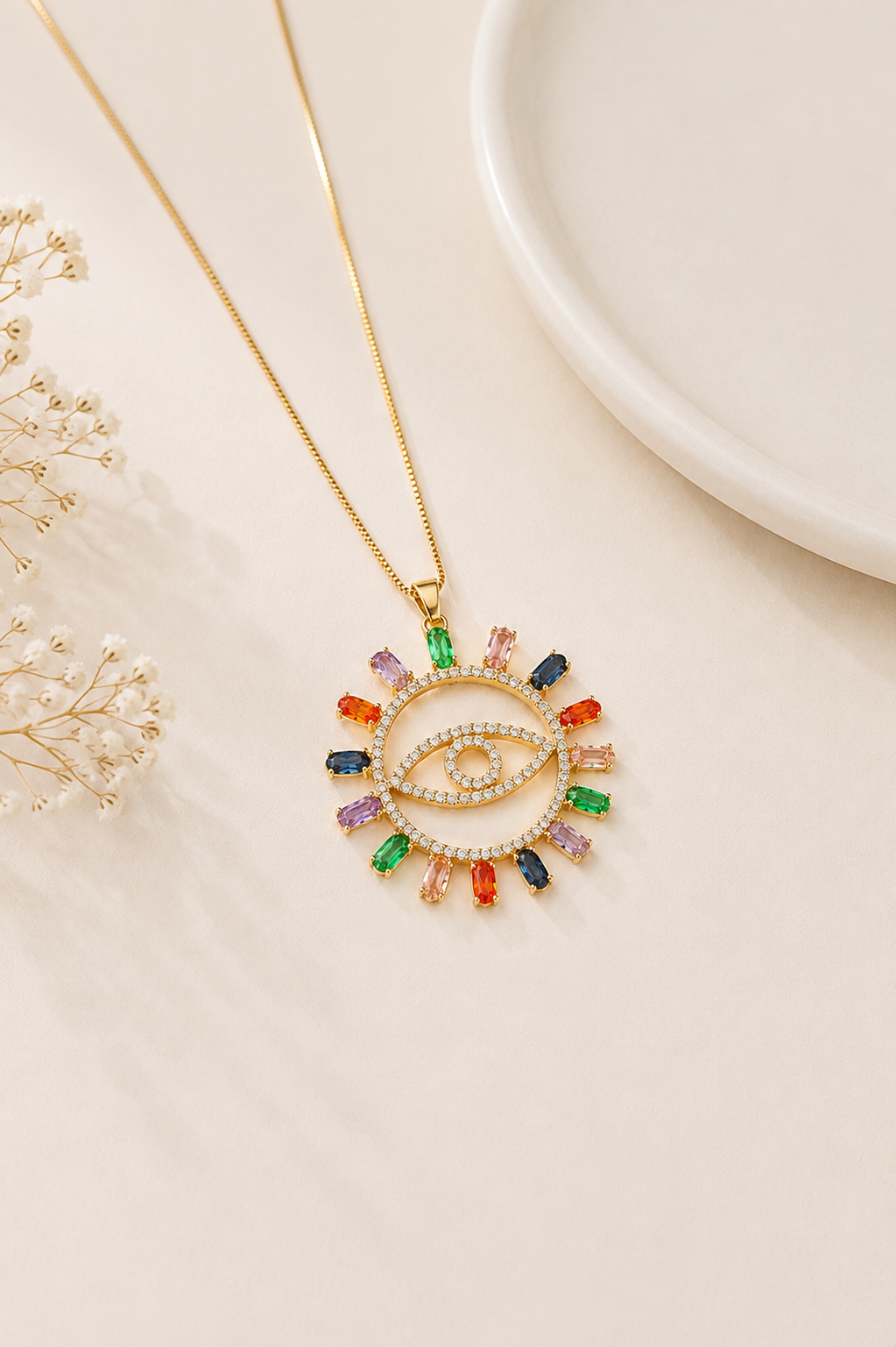 Colar Olho Grego Navete Color Ouro 18k