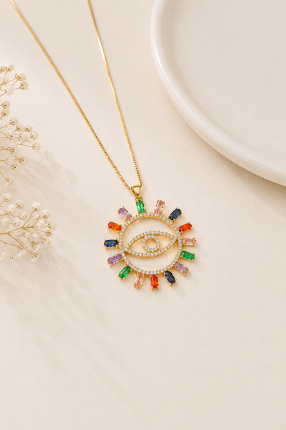 Colar Olho Grego Navete Color Ouro 18k