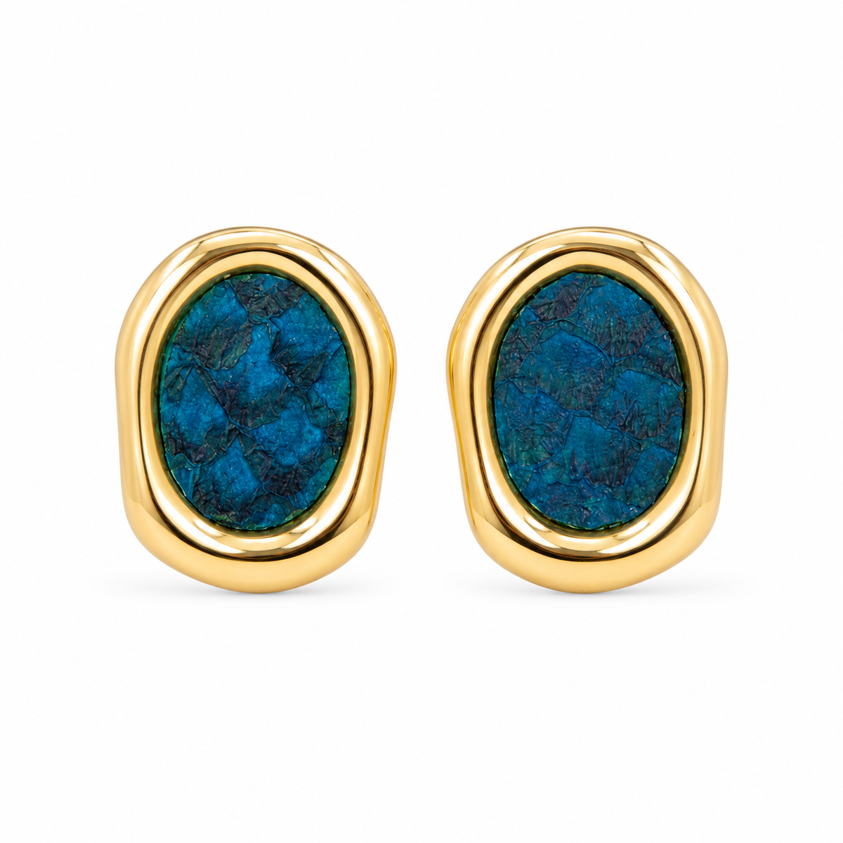 Brinco Escama Imperial Azul Ouro 18k