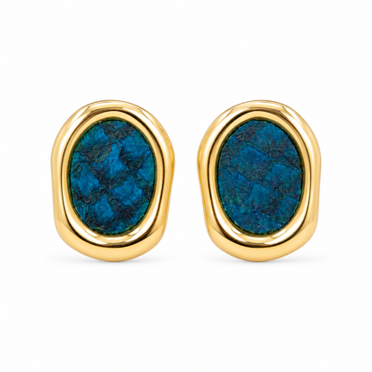 Brinco Escama Imperial Azul Ouro 18k