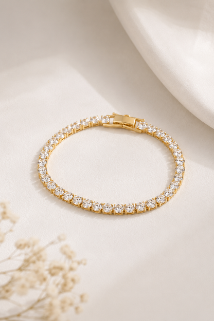 Pulseira Riviera 3mm Cristal Fecho Joia Ouro 18k