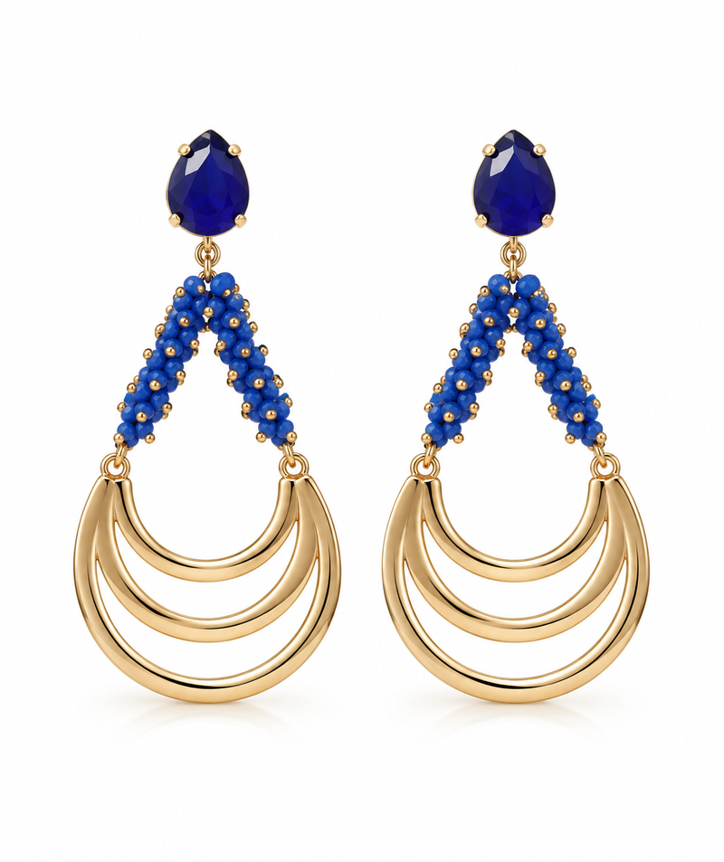 Brinco Leque Pedras Naturais Ouro 18k