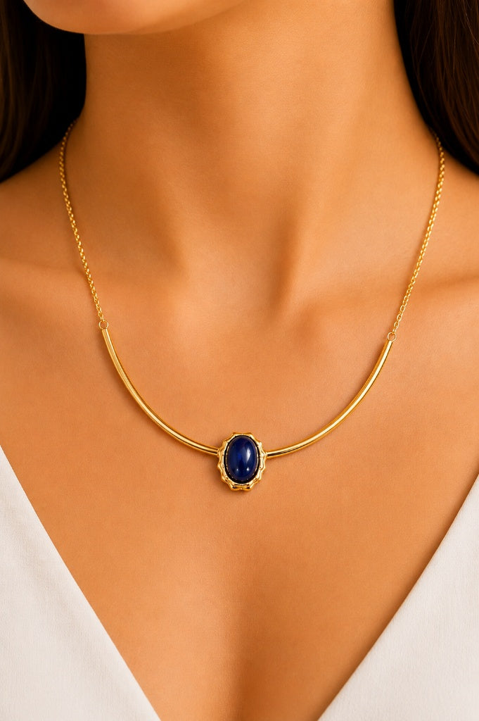 Colar Aro Deusa Safira Azul Ouro 18k