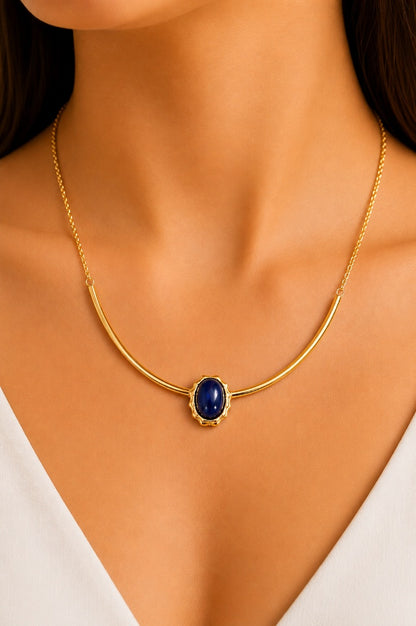 Colar Aro Deusa Safira Azul Ouro 18k