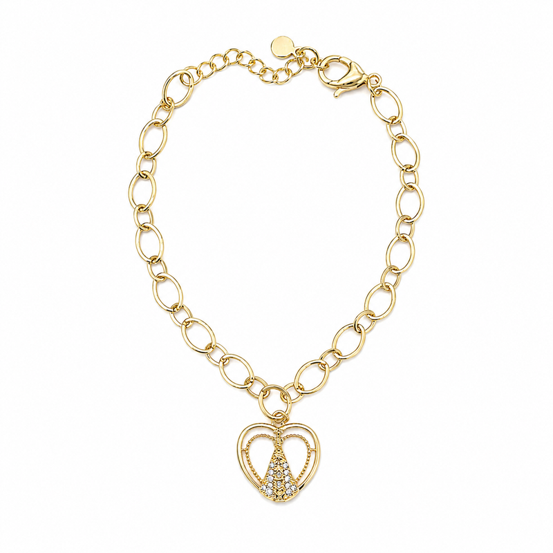 Pulseira Elos Coração de Nossa Senhora Ouro 18k