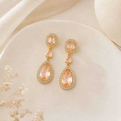 Brinco Gota Champagne Luxo Ouro 18k