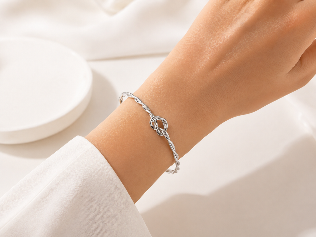 Bracelete Trançado Infinito Ródio Branco