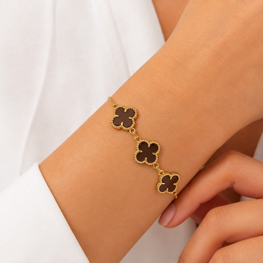 Pulseira Trevo Polímero Chocolate Ouro 18k