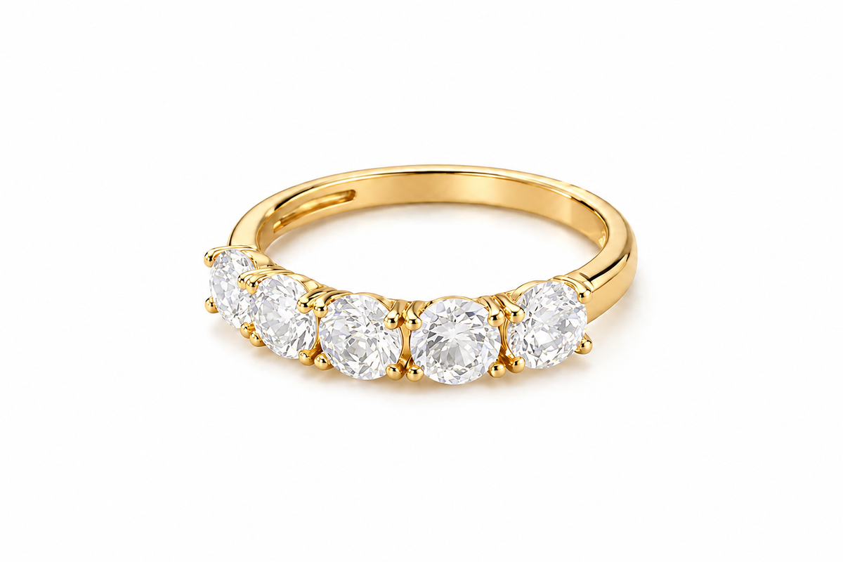 Anel Rainbow Meia Aliança Cristal Ouro 18k