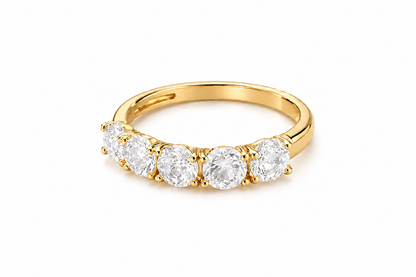 Anel Rainbow Meia Aliança Cristal Ouro 18k